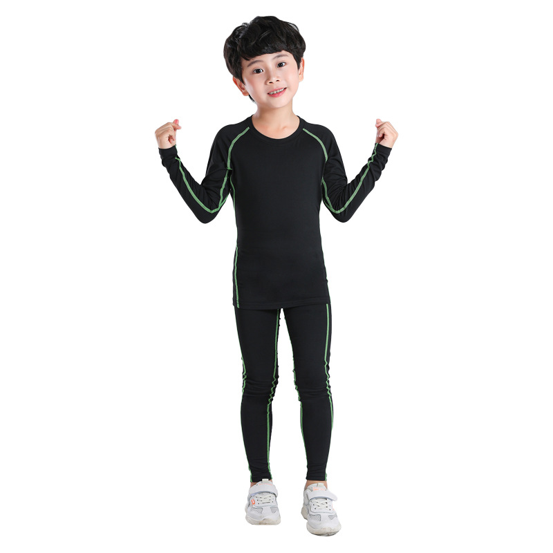 Children's Fitness Clothing Basketball Football Bodysuit Long-Sleeved Pants Suit Thickeneded Thermal Intimates for Boys and Girls