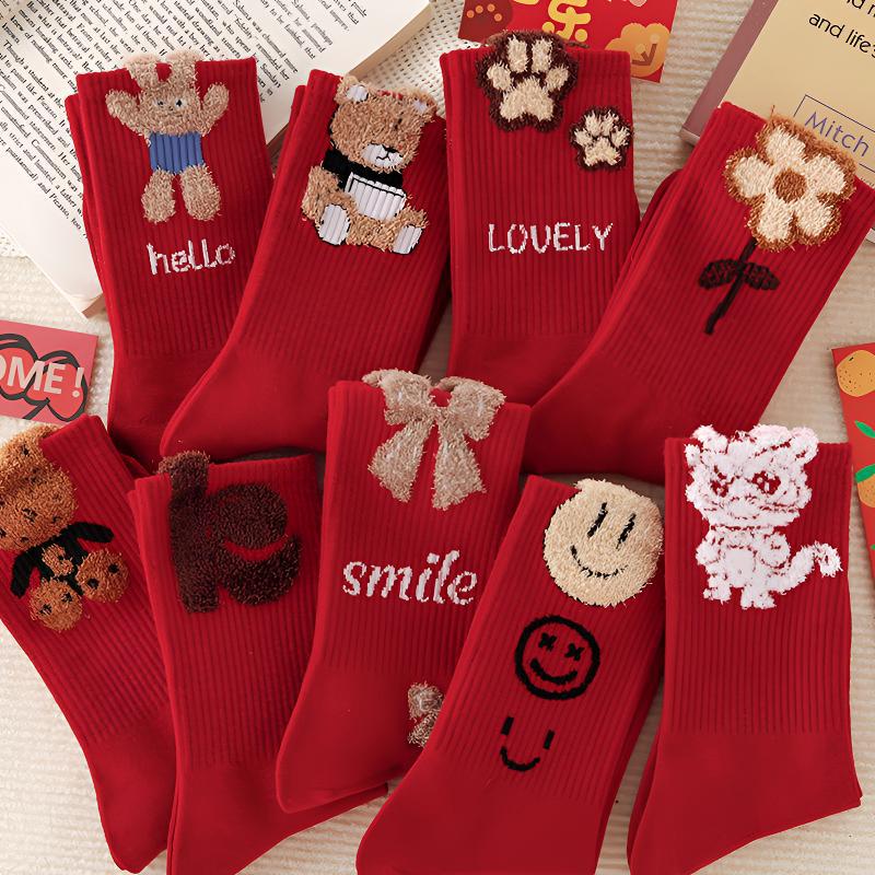 New red socks long stockings winter thickened student tube socks for men and women with tube socks this year big red