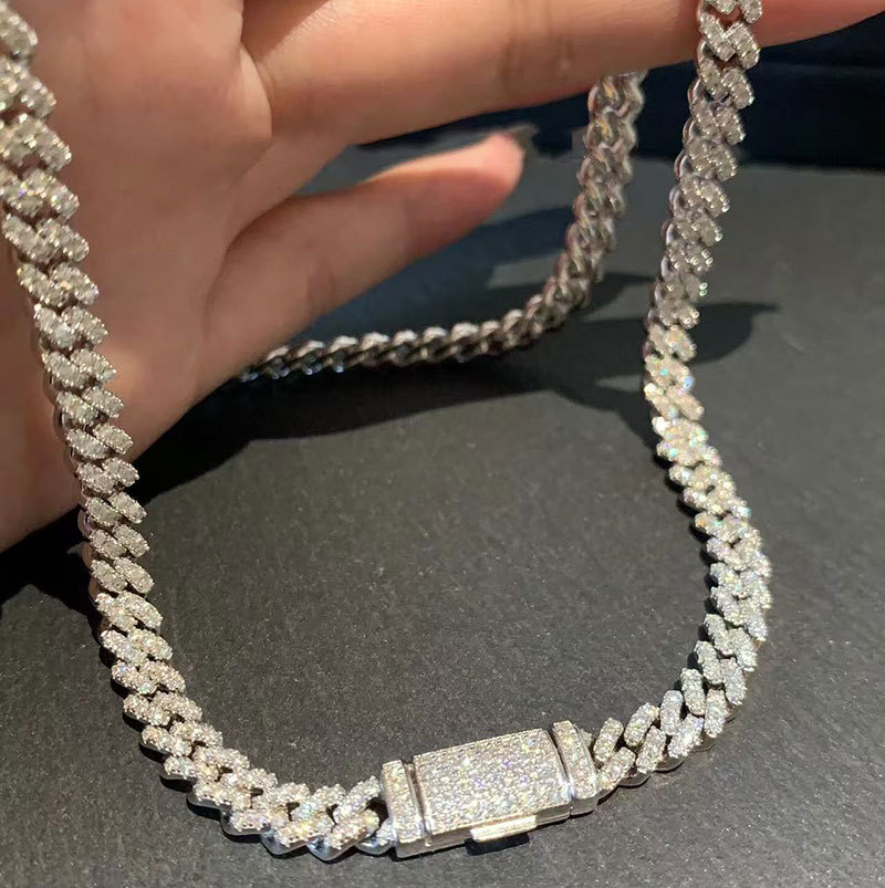 Pt950 Platinum Cuban Necklace Laboratory-Grown Diamond 14mm Cuban Full Diamond Necklace Men's Hip-Hop European and American Cross-Border