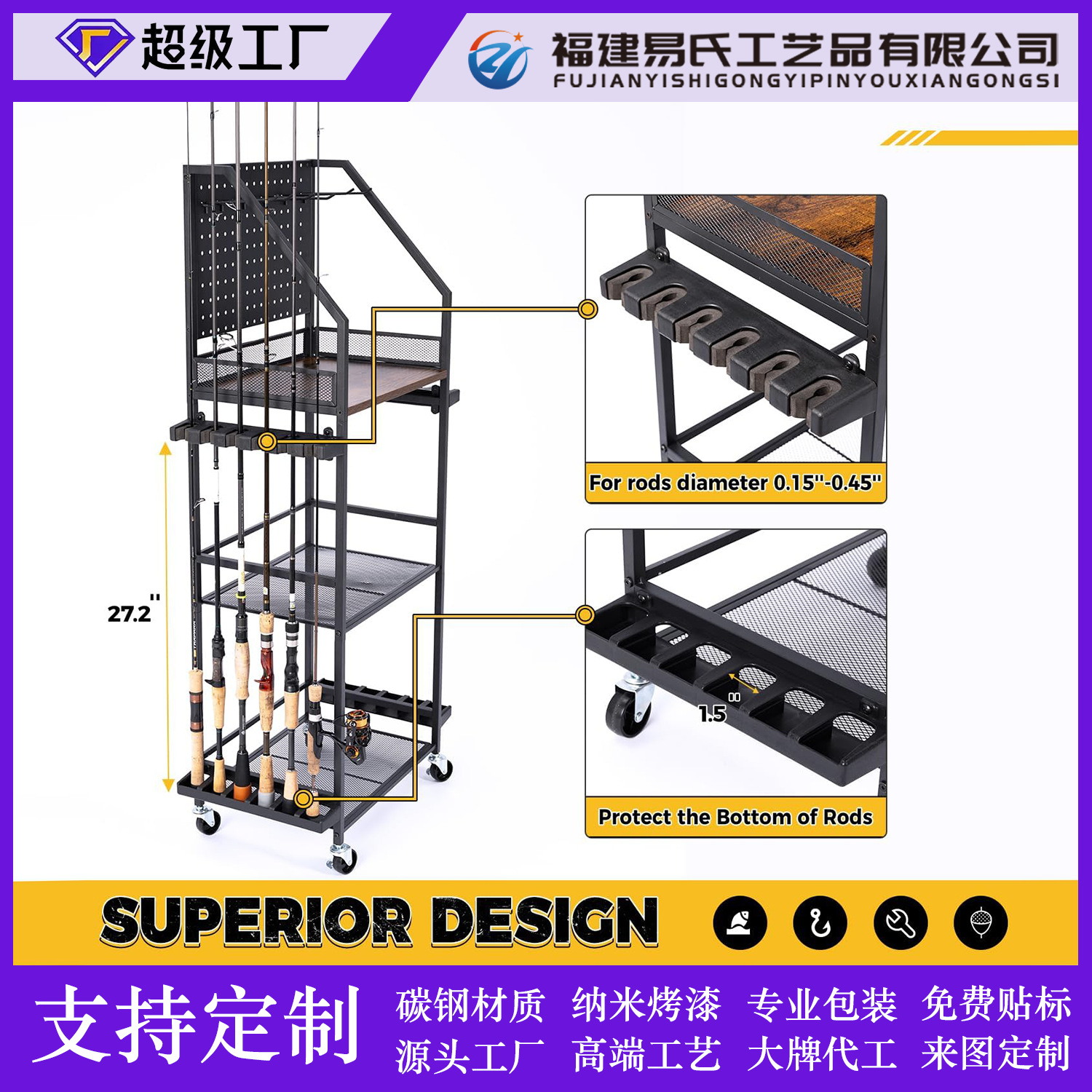 Amazon Multifunctional Fishing Rod Storage Rack Multi-Layer Storage Rack Tool Fishing Gear Box Reel Storage Fishing Cart