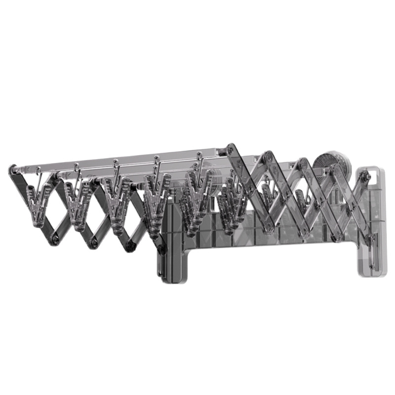 Suction-type non-perforated indoor socks rack multifunctional 20-clip invisible folding space-saving drying rack balcony artifact