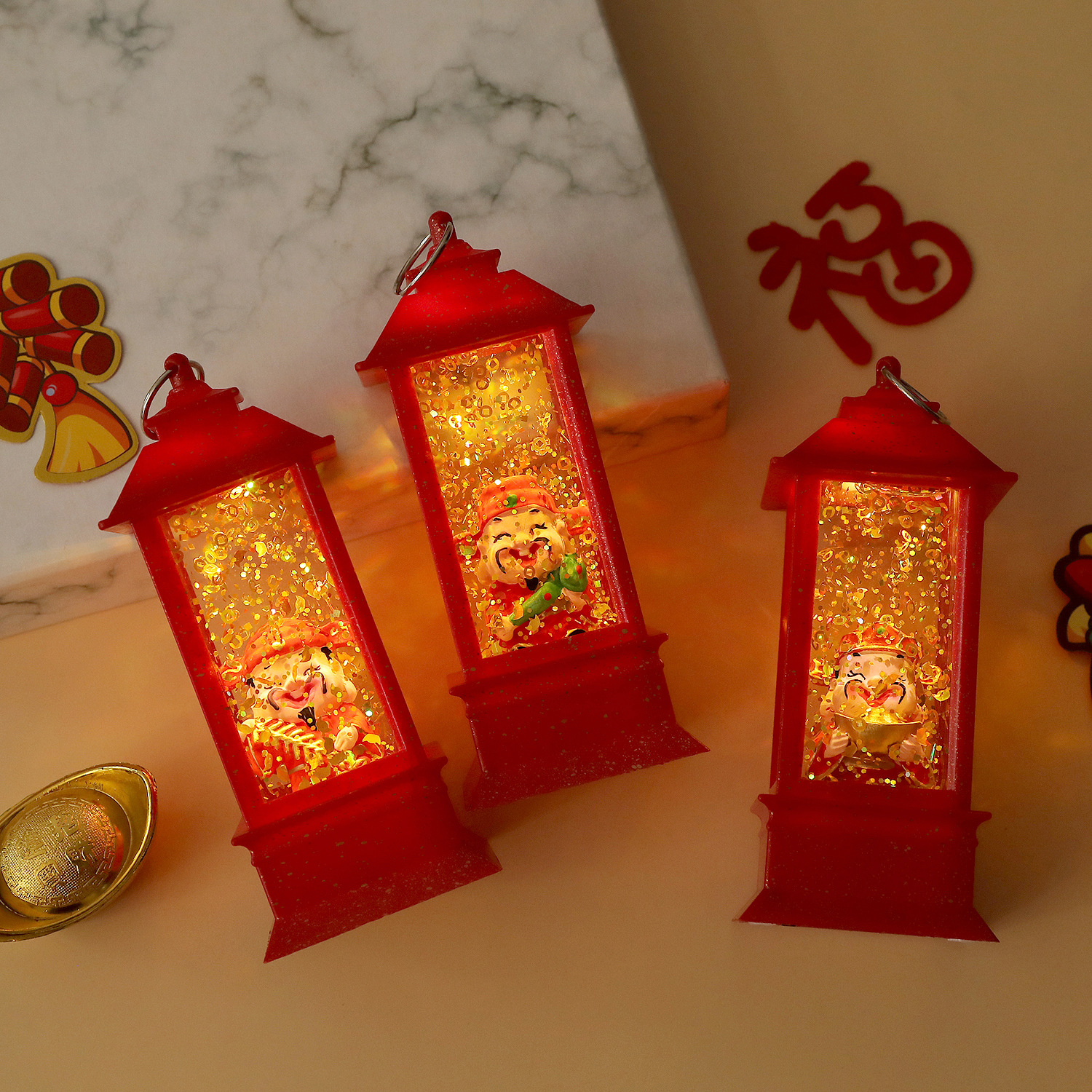 New Year's Gift Water-Filled Small Wind Lamp God of Wealth Atmosphere Night Light Desktop Ornaments New Year's Gift