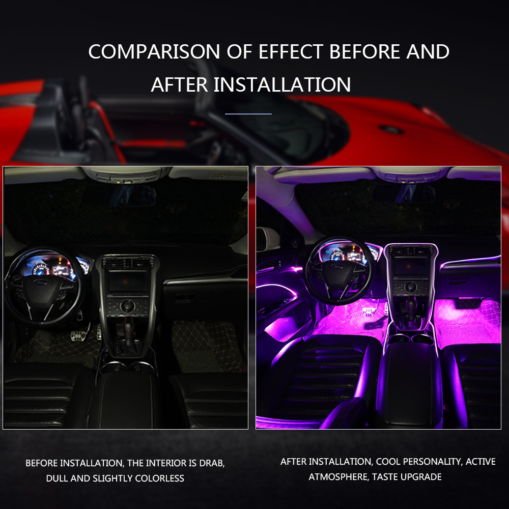 Car cold light atmosphere lamp fiber optic line lamp APP one drag 13 Cold Light remote control RGB foot atmosphere lamp