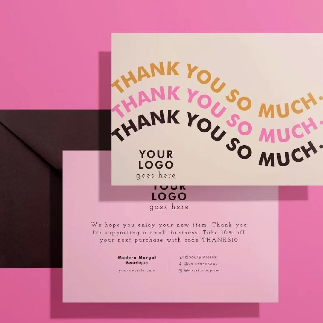 Благодарственная карточка, печать на китайском и английском языках, индивидуальная упаковочная карточка, послепродажная карточка, сложенная открытка