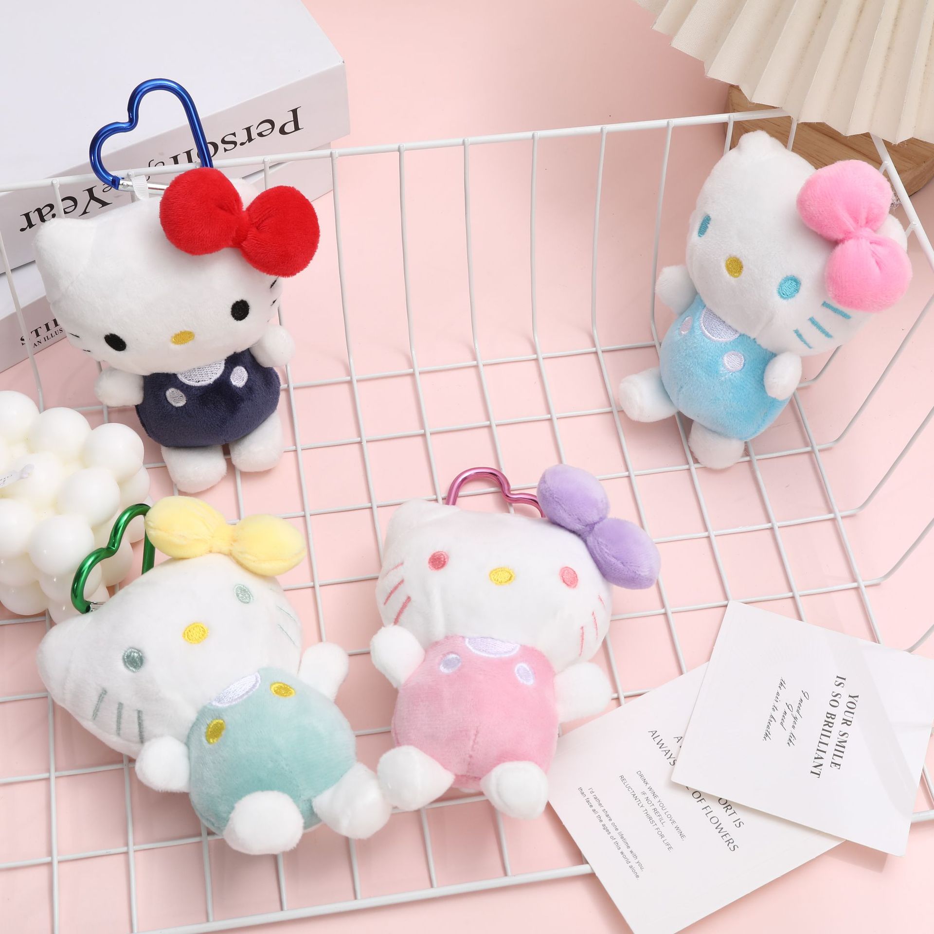 Popular Overalls Hello Kitty Backpack Charm Plush Doll Keychain Toy Best Friend Kt Cat Small Pendant