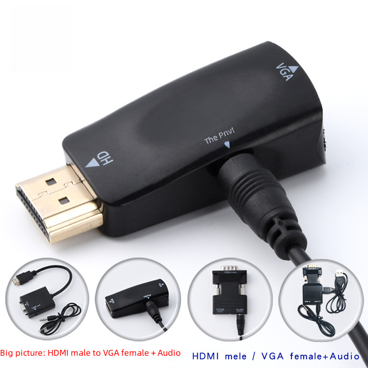 hdmi female to male vga to hd line adapter computer set-top box converter with screen display TV