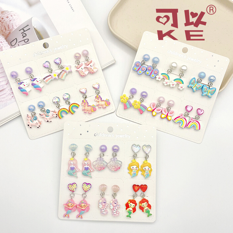 Лучшие продажные мультяшные безболезненные зажимы для ушей для детей, шесть пар, подарок для девочек