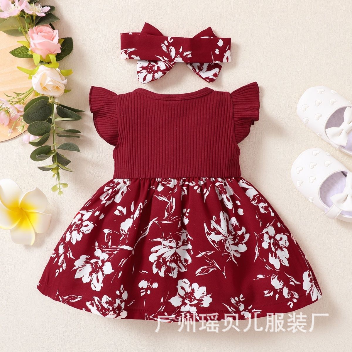 European and American Little Girl Sweet Bow Flying Sleeves dress Children Ins Style Summer Baby Princess Dress 0-2 Years Old