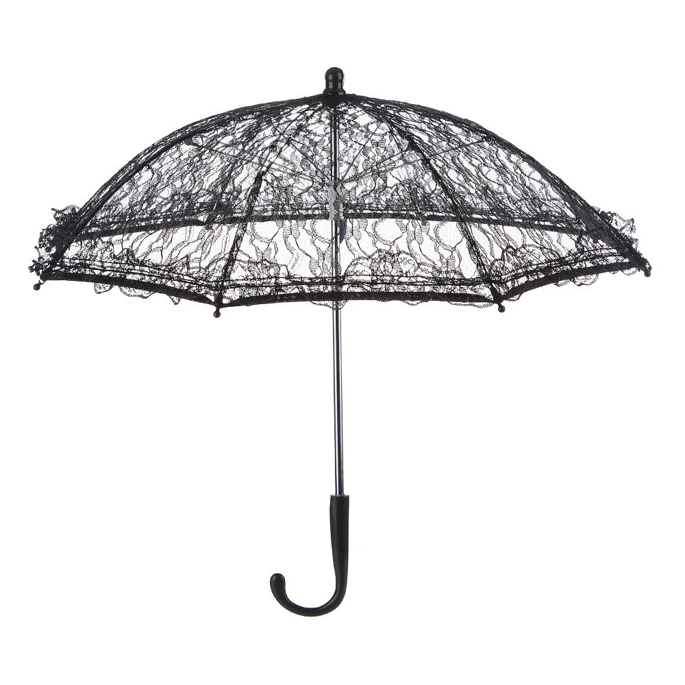 Черный кружевной зонтик, европейский стиль, реквизит для съемок невесты, детские выступления, белый длинный ручка, декоративный зонтик для принцессы