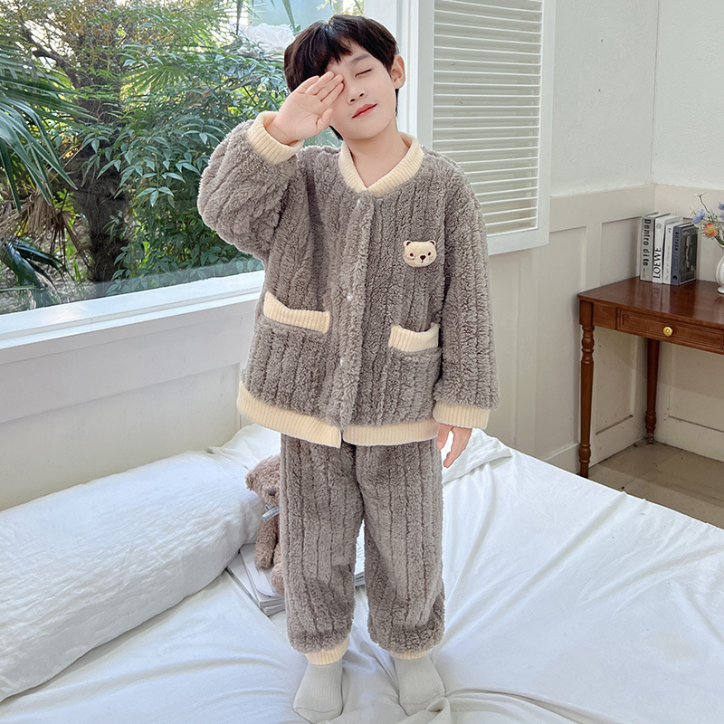 Children's Doll Home Clothes suit Boys and Girls Baby Children's Cotton Shushed Velvet Family Pajamas Thickened Warm Two-piece Set
