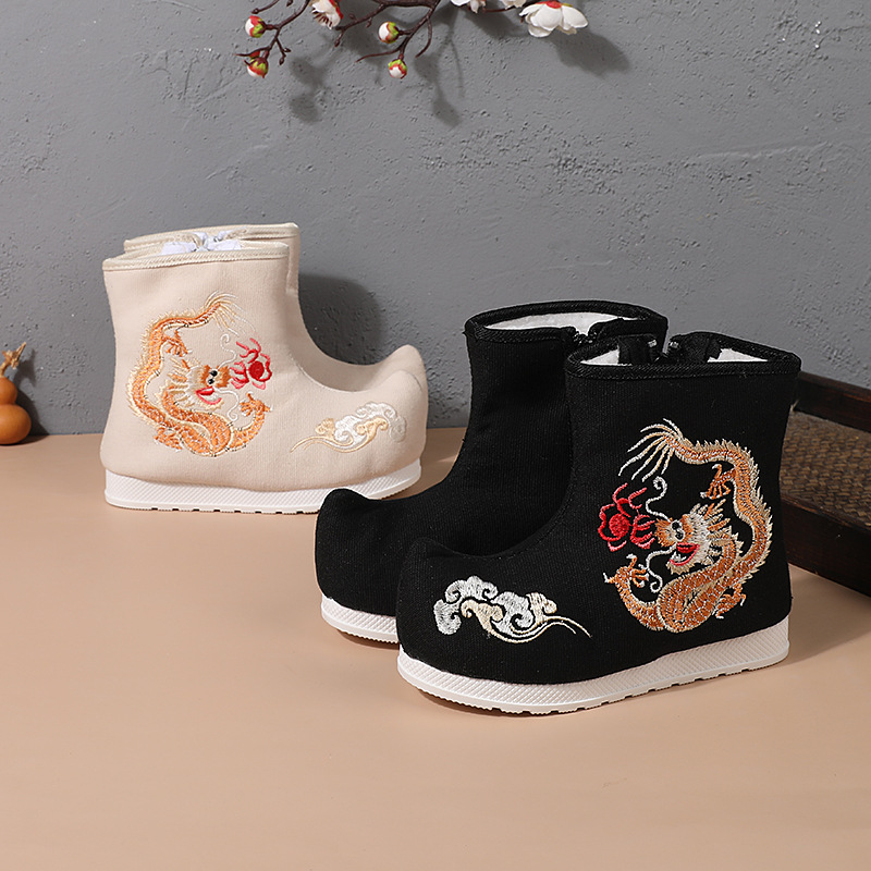 Ботинки Лунцзин ханьфу для мальчиков тканевые туфли этнического стиля древний костюм китайский стиль ручной работы детские вышитые туфли старые пекинские тканевые туфли