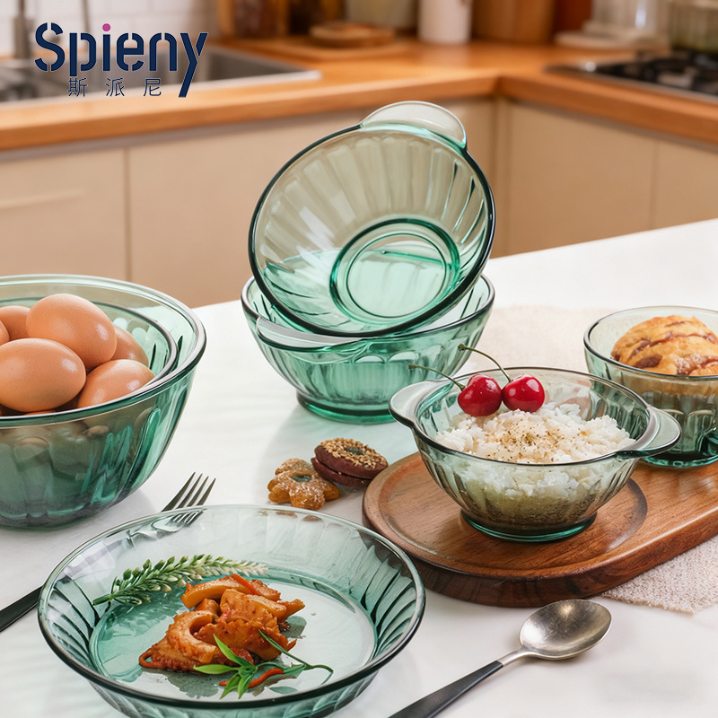 Купа из высокоборо-силикатного стекла Spiny Qianchuan Lake Green Series, жаропрочная, комплект глубоких и мелких тарелок для домашней посуды