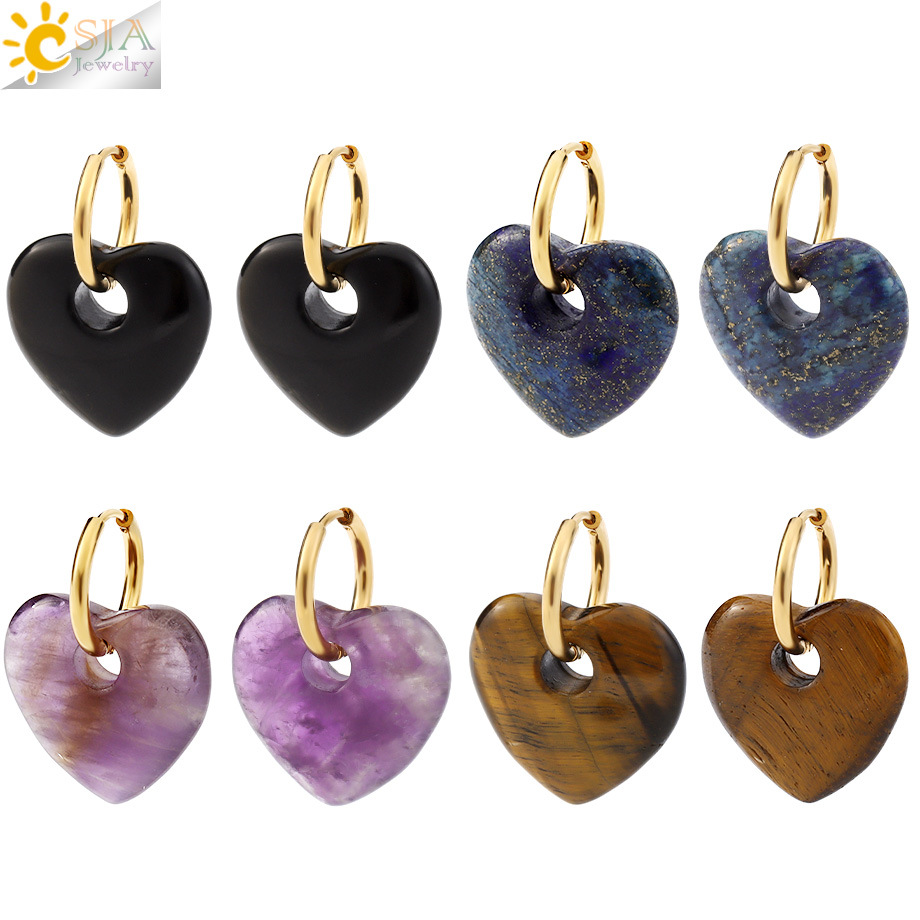 Серьги в европейском и американском стиле с натуральным кристаллом в форме сердца, свежие, подвесные серьги для девушек