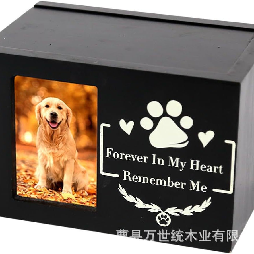 Cross-Border Solid Wood Pet Urn Can Be Attached to Photos Desktop Pet Memorial Burial Box Cat and Dog Pet Cremation Wooden Box