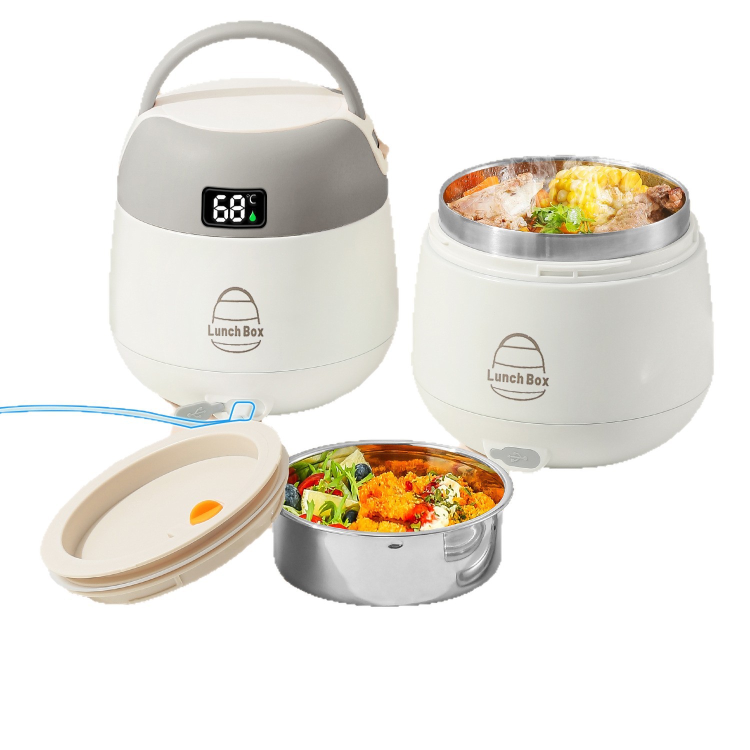 Insulated Lunch Box, Ultra-Long 24-Hour Rechargeable and Plug-In Heating, Office Worker Carrying Pot 2025 New Model with Meal Insulation Bucket