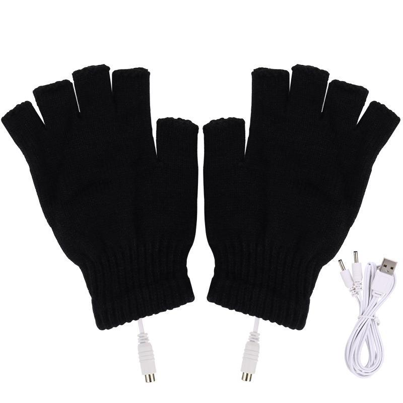 USB heating gloves for men and women couples heating electric warm knitted half finger touch screen warm wool winter electric heating function