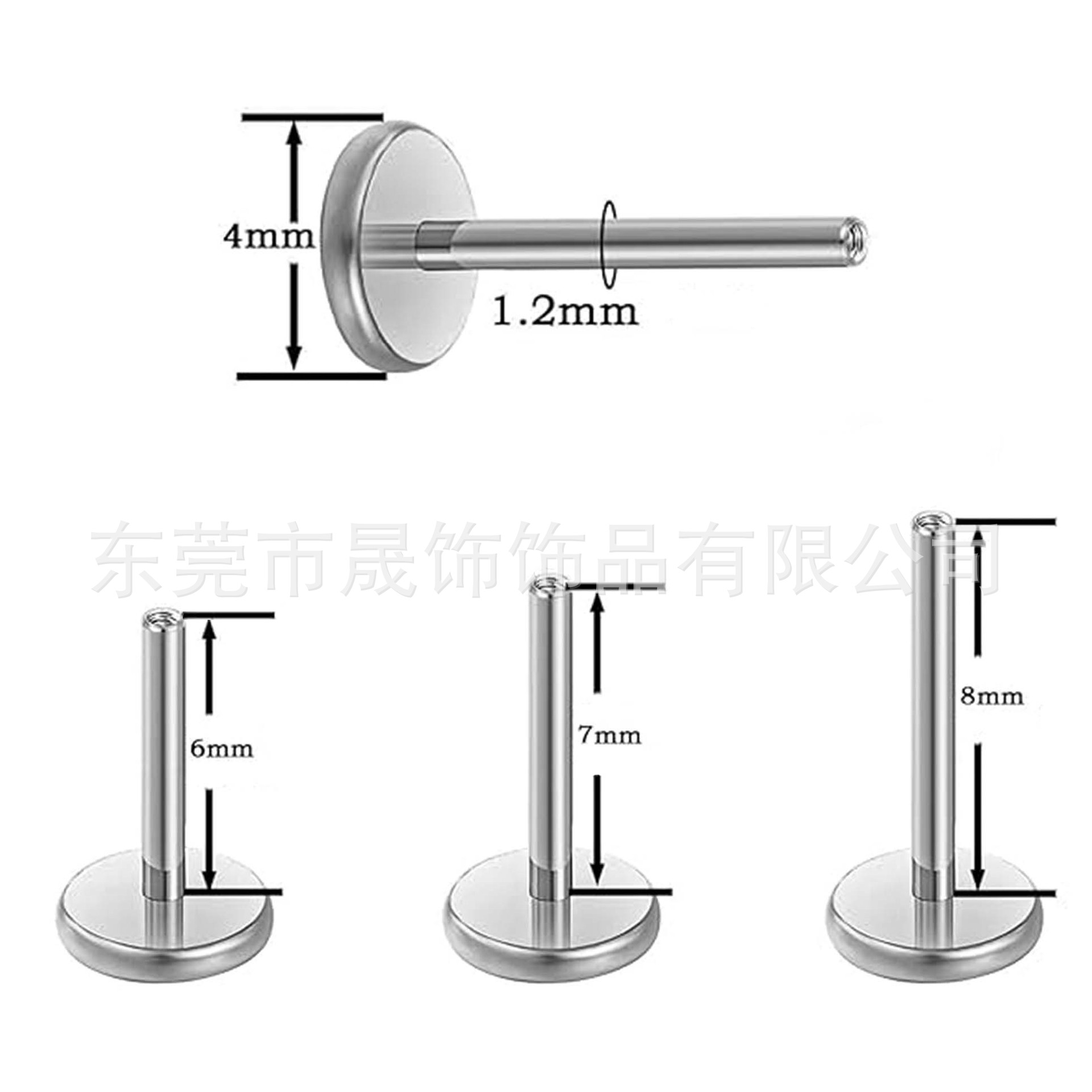 Factory-Supplied F136 Titanium Alloy Polished Internal Thread Base Rod G23 Titanium Alloy Base Flat Rod Lip Stud Earrings