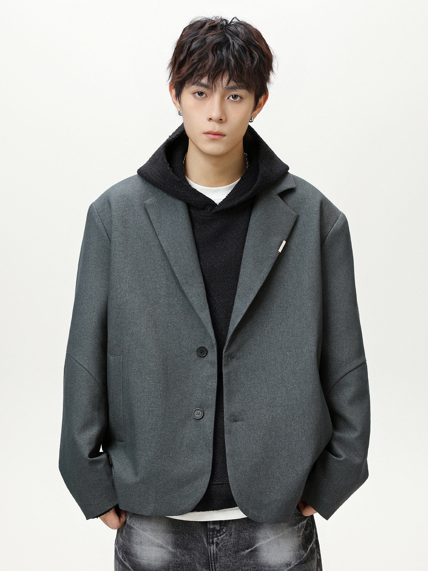 Split and Spliced Design Casual Suit, New Autumn Trendy Brand, Loose Fit, High-End American Retro Blazer Q