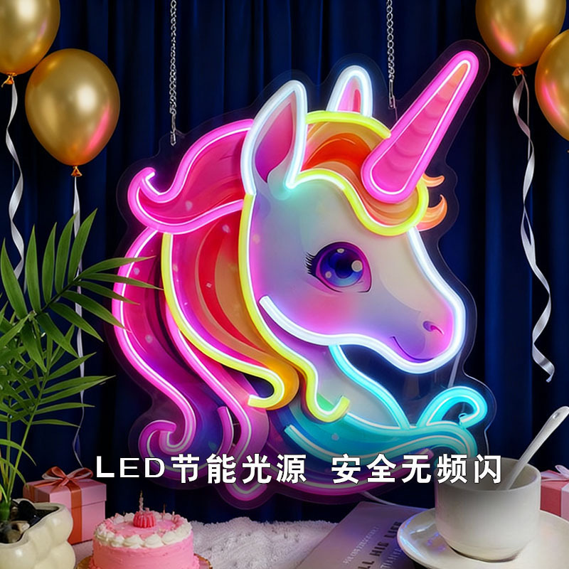 Ins Style Colorful Unicorn Neon Light Popular Kidsren's Room Decoration Atmosphere Light Creative Shape Hanging Light