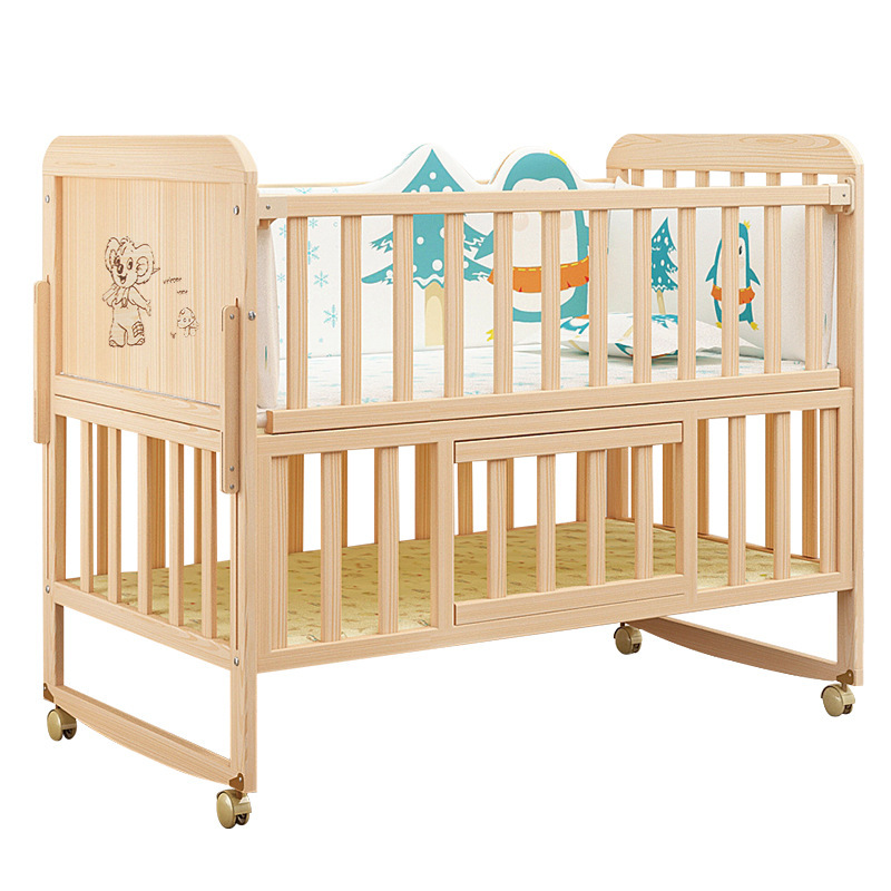 Crib solid wood bed lacquer-free European-style multifunctional baby bed newborn cradle bed stitching children's bed wholesale