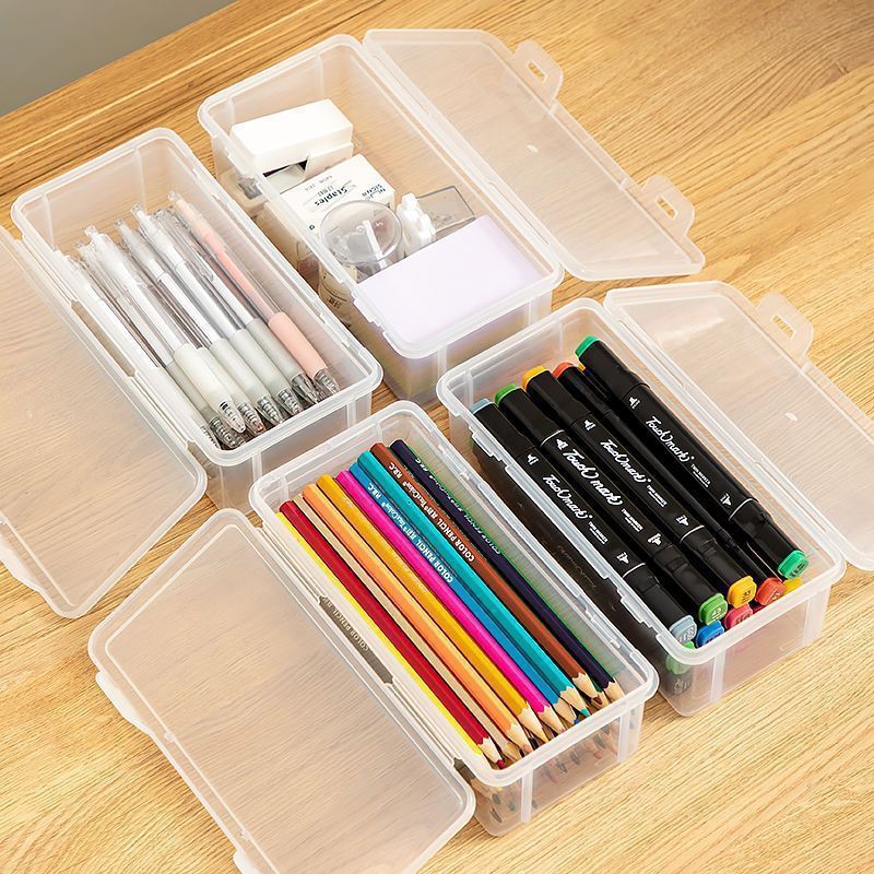 Desktop Super Large Capacity Transparent Storage Box Color Pen Pencil Brush Holder Student Stationery Box Creative Simple Pencil Box