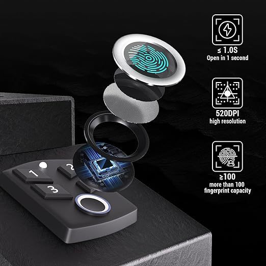 Amazon Side-mounted Pistol Box Gun Box Blue Light Silent Fingerprint Password Key Bedside Table Desk Pistol Box Wholesale