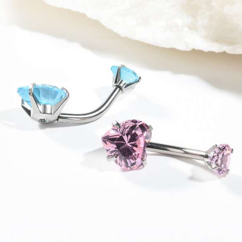Cross-Border New G23 Titanium Alloy Heart-Shaped Double-Headed Navel Nail European and American Heart-Shaped Navel Ring Body Piercing Jewelry Wholesale