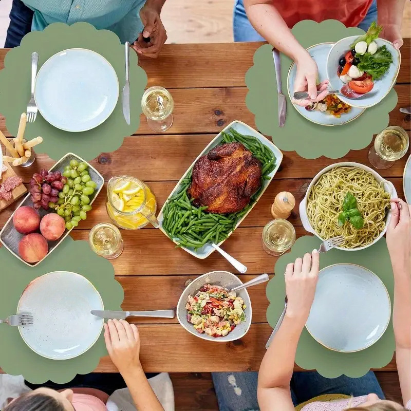 Cross-border Amazon Tail Grass Green Flower Paper Placemat Square Wave Edge Disposable Table Mat Wedding Birthday Party