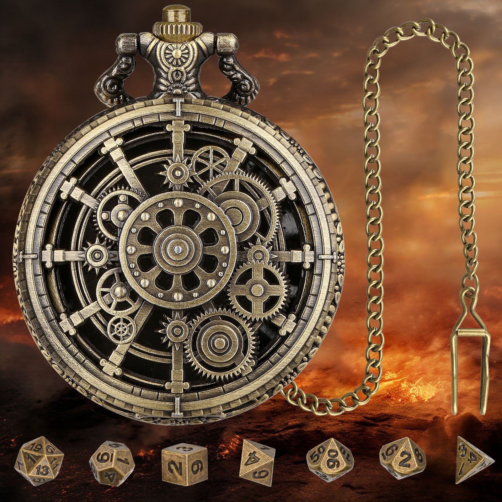 (Private Model) Dnd Dice Accessory Pocket Watch Case, Vintage Creative Hollow Time Gear, Factory Direct Sale