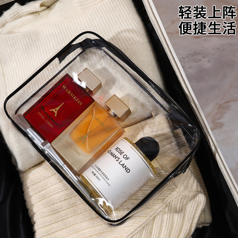 Transparent Cosmetic Bag Pvc Toiletry Bag Business Trip Waterproof Spot Black Transparent Portable Travel Storage Bag Wholesale