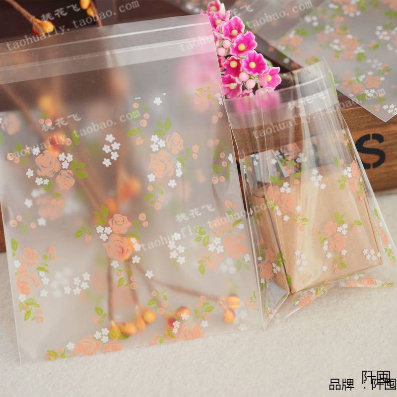 Green Leaf Rose Self-Adhesive Bag Thickened Frosted Transparent Optional 7*7Cm/10*10Cm Small Gift Decoration Wholesale