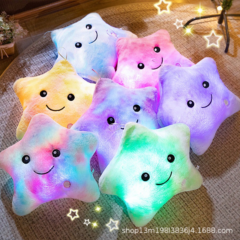 Креативная цветная плюшевая подушка в виде звезды с эффектом светящегося пятилучевого звезды