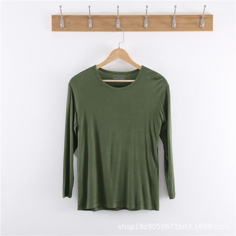 Modal Men's Spring, Autumn, and Summer Long-Sleeve Round Neck Thin Base Shirt for Middle-Aged and Elderly Dads 150kg Wearable Wholesale