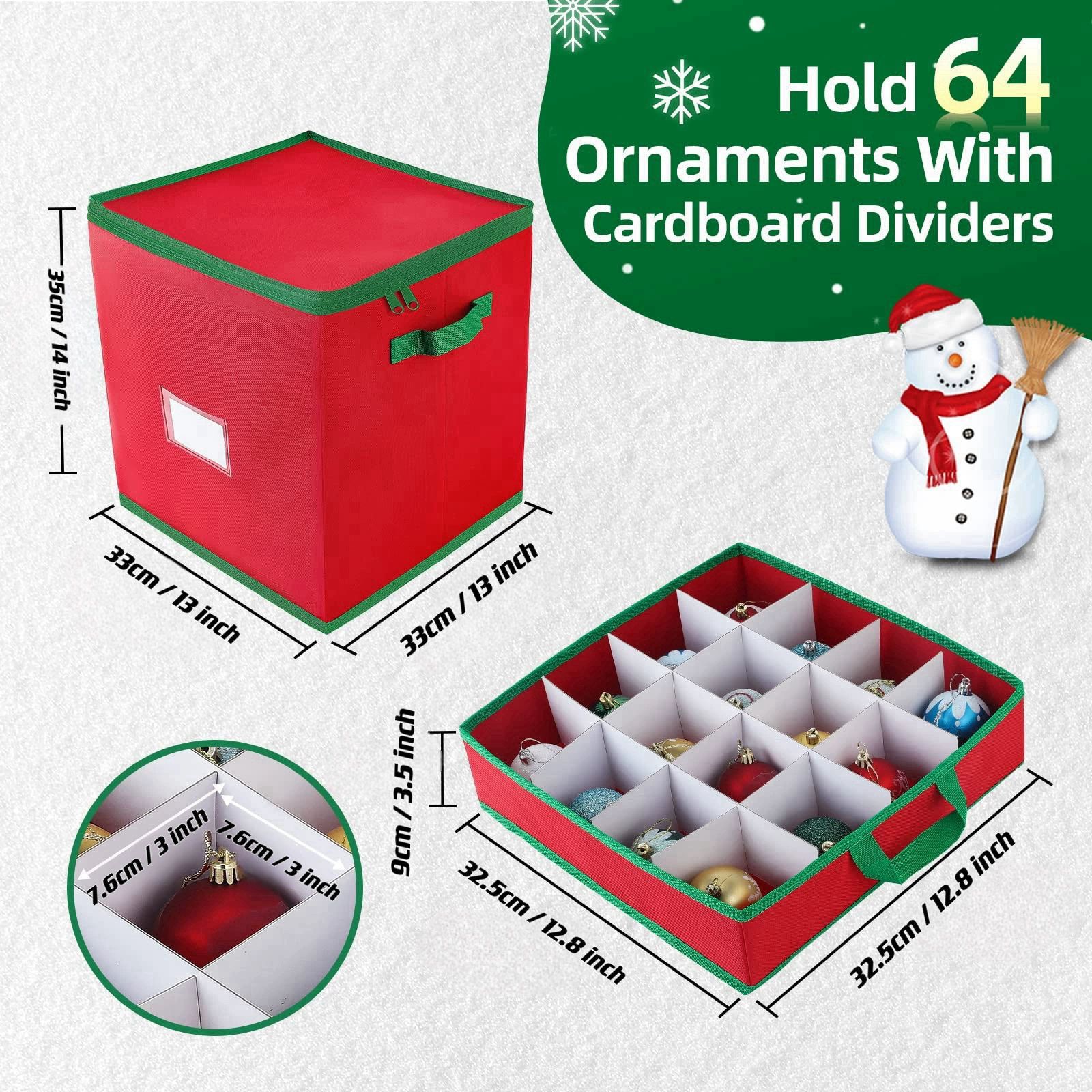 In stock cross-border e-commerce 4-layer 64-grid red non-woven corrugated cardboard Christmas colorful ball Christmas jewelry storage box
