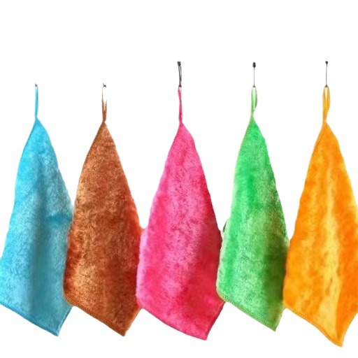 Hebei factory wholesale new bamboo fiber mercerized velvet dish towel not easy to stick oil thick colorful small square towel Rag
