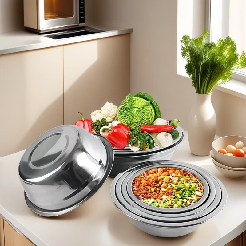 Food-Grade Stainless Steel Soup Basin Household Commercial Canteen School Restaurant Open Flame Electromagnetic Universal Soup Basin Vegetable Basin Rice Basin