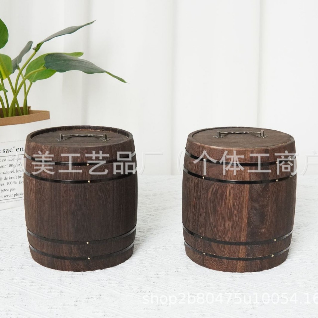 Vintage wooden tea barrel solid wood tea packaging barrel portable small green orange tea storage barrel wholesale