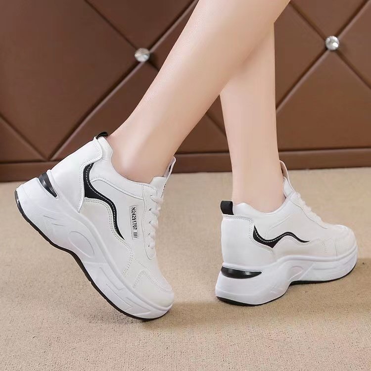 Single-layer Shoes Spring Inner Height-increasing Sports Shoes Women's Casual Leather Top Platform Sole Torre Shoes Women's White Shoes Lace-up Women's Shoes