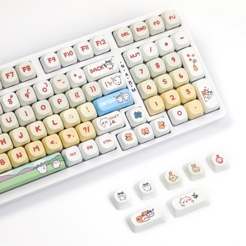 Yellow small eight key cap thermal sublimation process moa height cross hole satellite shaft universal mechanical keyboard opaque