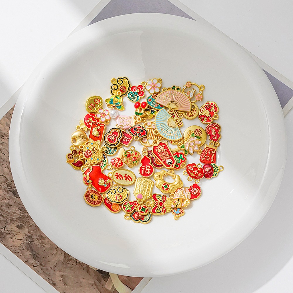 Ancient French Sand Gold Color Preservation National Style Accessories Pendant DIY Blessing New Year Transport Handmade Necklace Bracelet Jewelry Pendant