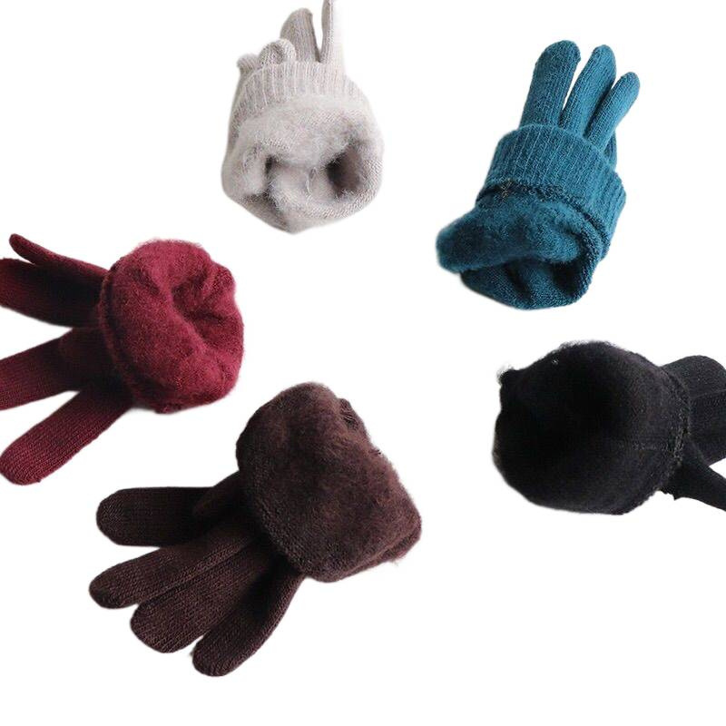 Gloves for Cold Protection, Men's Autumn and Winter Gloves, Cycling Ladies' Collection, Warm Pure Color Knitted Thickeneded Students' Plus Plush Yarn