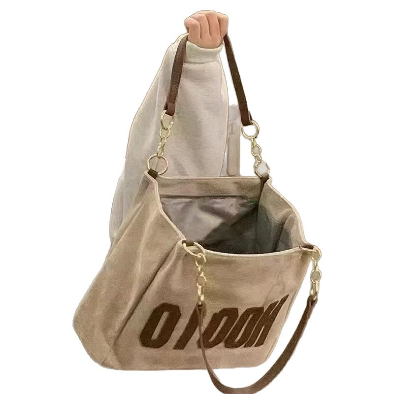 College student class one-shoulder canvas bag large bag women's large capacity 2023 New Advanced texture commuter tote bag