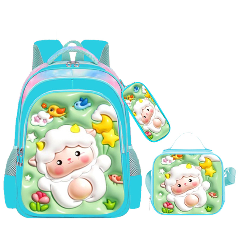 Factory wholesale cartoon children's expansion bright leather student schoolbag trolley three-piece shoulder student schoolbag