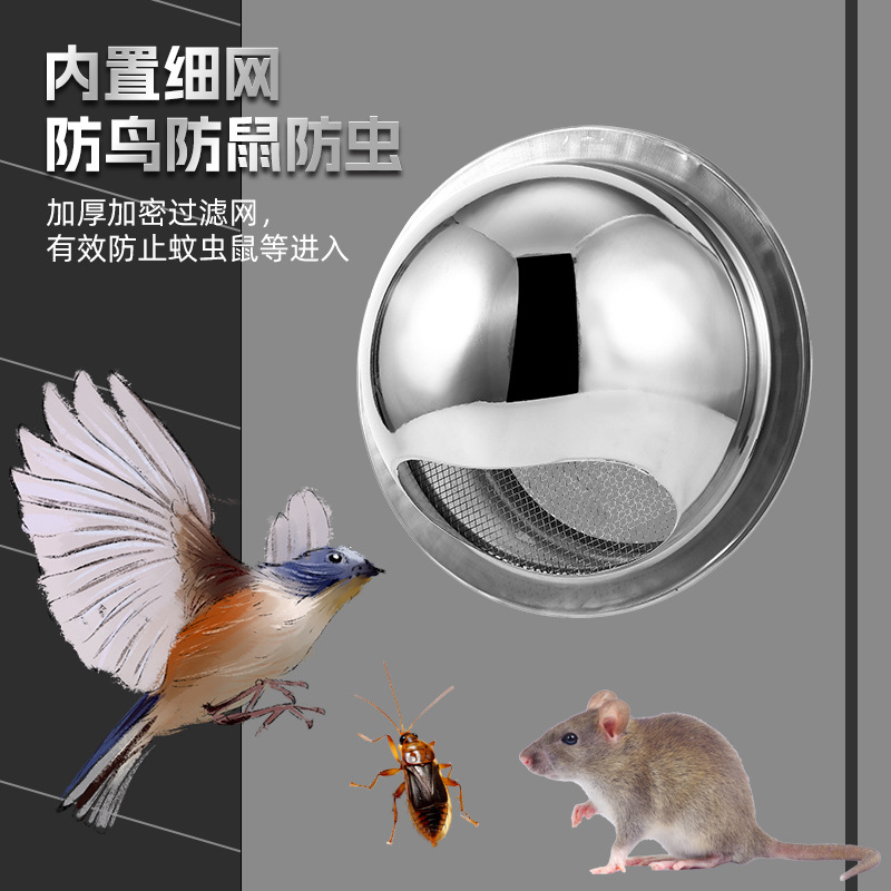 Stainless Steel Hood Range Hood Exhaust Pipe Exhaust Exterior Wall Ventilation Outlet Rainproof Bird-Proof Mosquito Windproof Cover Cross-Border