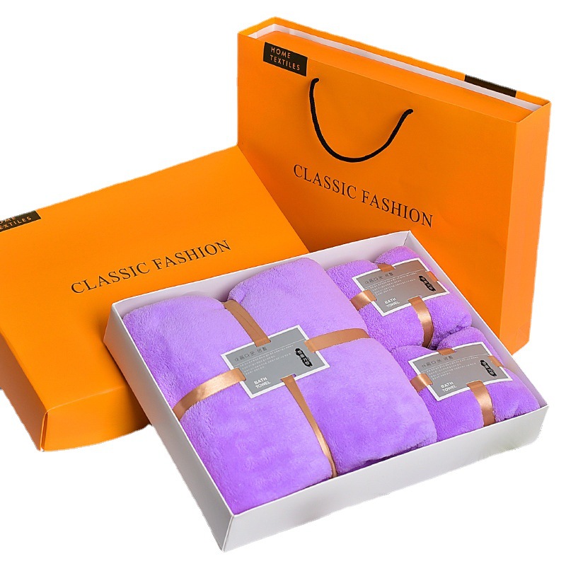 High density coral fleece towel bath towel gift box wedding gift business gift embroidery gift towel wholesale