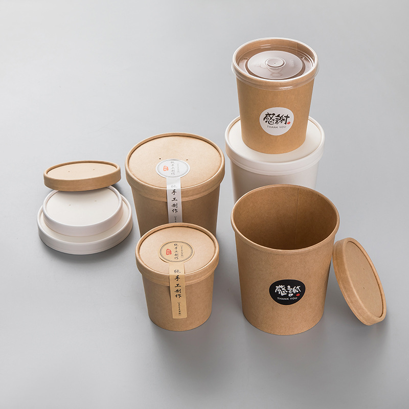 Disposable porridge bucket Kraft paper packing bowl porridge Cup soup bucket soup bowl round take-out lunch box dessert with lid commercial