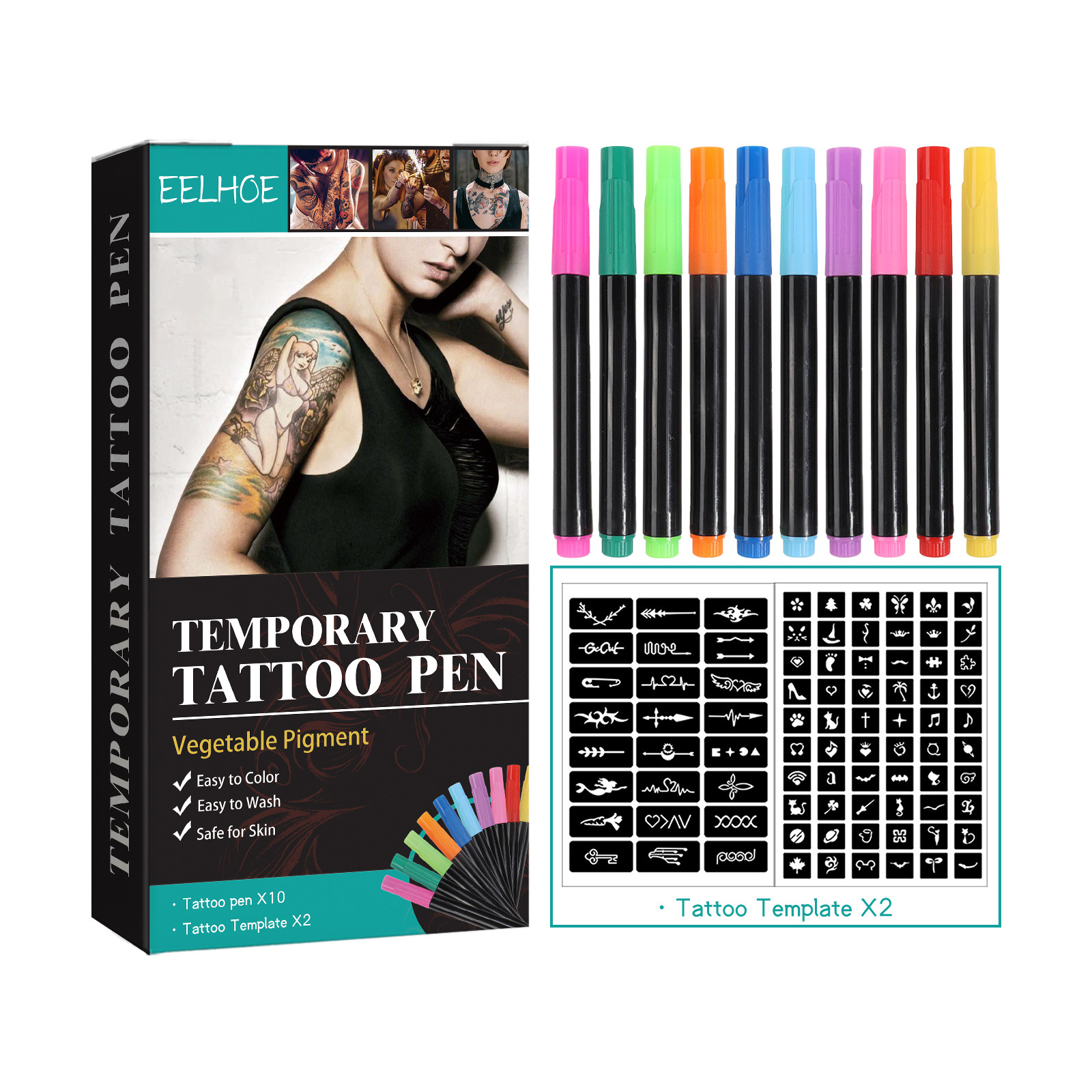 Eelhoe Temporary Tattoo Pen Set Face Arm Body Multi-Color Painting DIY Makeup Graffiti Decorative Tattoo