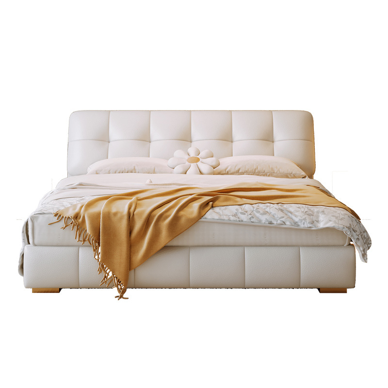 Tong Yute Nordic Modern Simple Light Luxury Cream Style Double Cotton Candy Puff Master Bedroom Queen Bed Velvet Fabric Art Bed