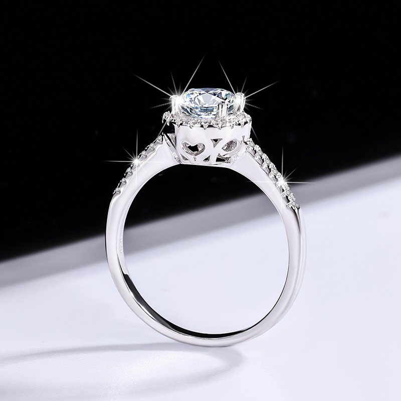 Moissanite Ring s925 Sterling Silver Ring Card Home 1 karat Round Bag Mosan Diamond Wedding Ring Factory Outlet