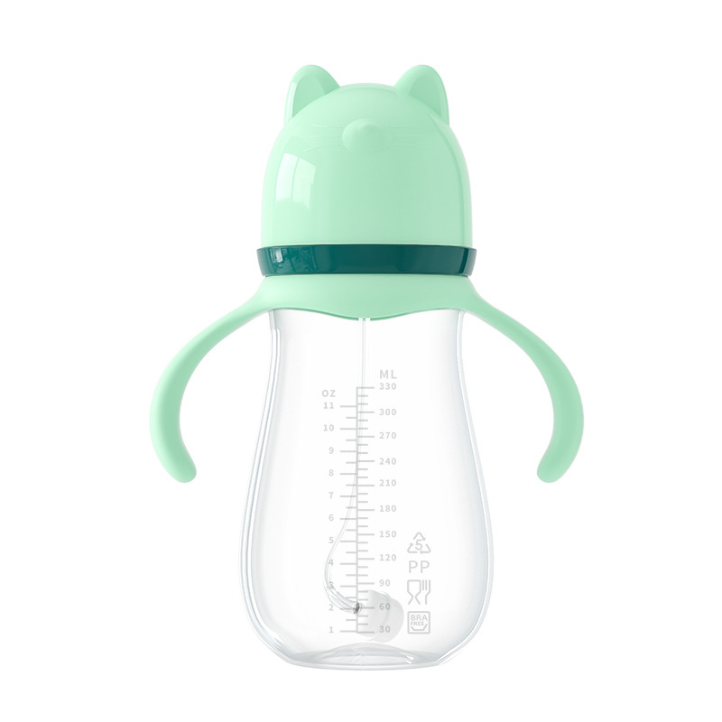Factory wholesale newborn baby wide diameter PP straw bottle baby plastic drinking bottle with handle